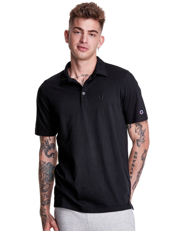 Champion Mens T-Shirt NZ - Jersey Polo Black ( 5089-UROLX )